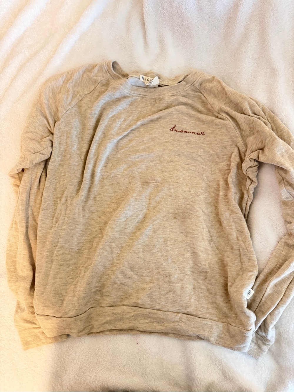 Magnolia Beige Crewneck Sweater with 'dreamer' Embroidery